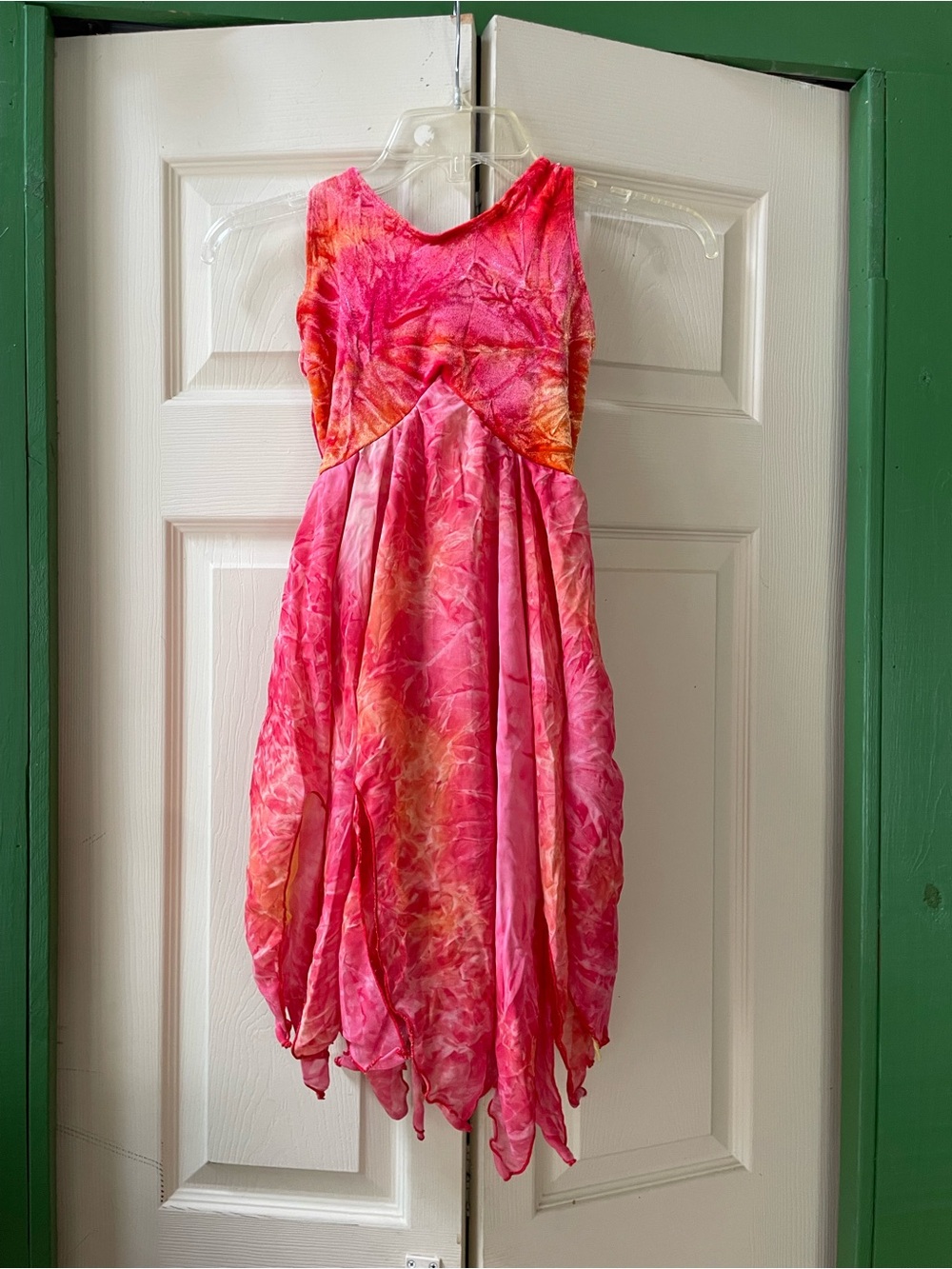 Girls Pink & Orange Tie-Dye Handkerchief Hem Dance Dress